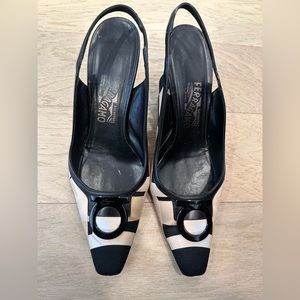 Authentic Salvatore Ferragamo Slingback heels with Black Hardware Buckle Logo